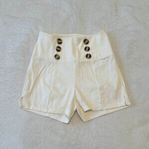 White High Waist Sailor Shorts Button Front Retro Pin Up Size M
